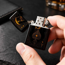 Retro Grim Reaper Ace Of Spades Themed Lighter, Exquisite Gold Foil Engraved Art Stylish Accessory, Portable Versatile Daily Use Ignition Tool, Unique Creative Present For Party Travel Gatherings All Scenarios A Humorous And