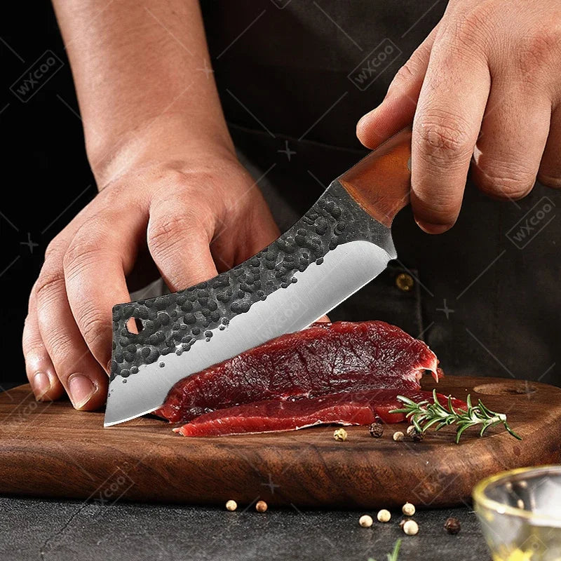 WXCOO Handmade Forged Knife Butcher Cleaver Knife Meat Cutting Japanese Kitchen Pork Bone Shaving Knives Boning Knife