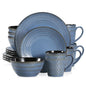 16Piece Blue Embossed Stoneware Tableware Set with Dinner/Dessert Plate/Soup Bowl/Mug Service for 4 Ceramic Tableware Set