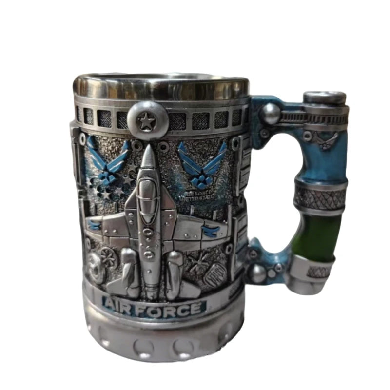 1pcs Army Military Beer Mug Resin Stainless Steel Men Birthday Gift Coffee Navy Cup Air Force Anchor Plane Wine Mugs Wine New