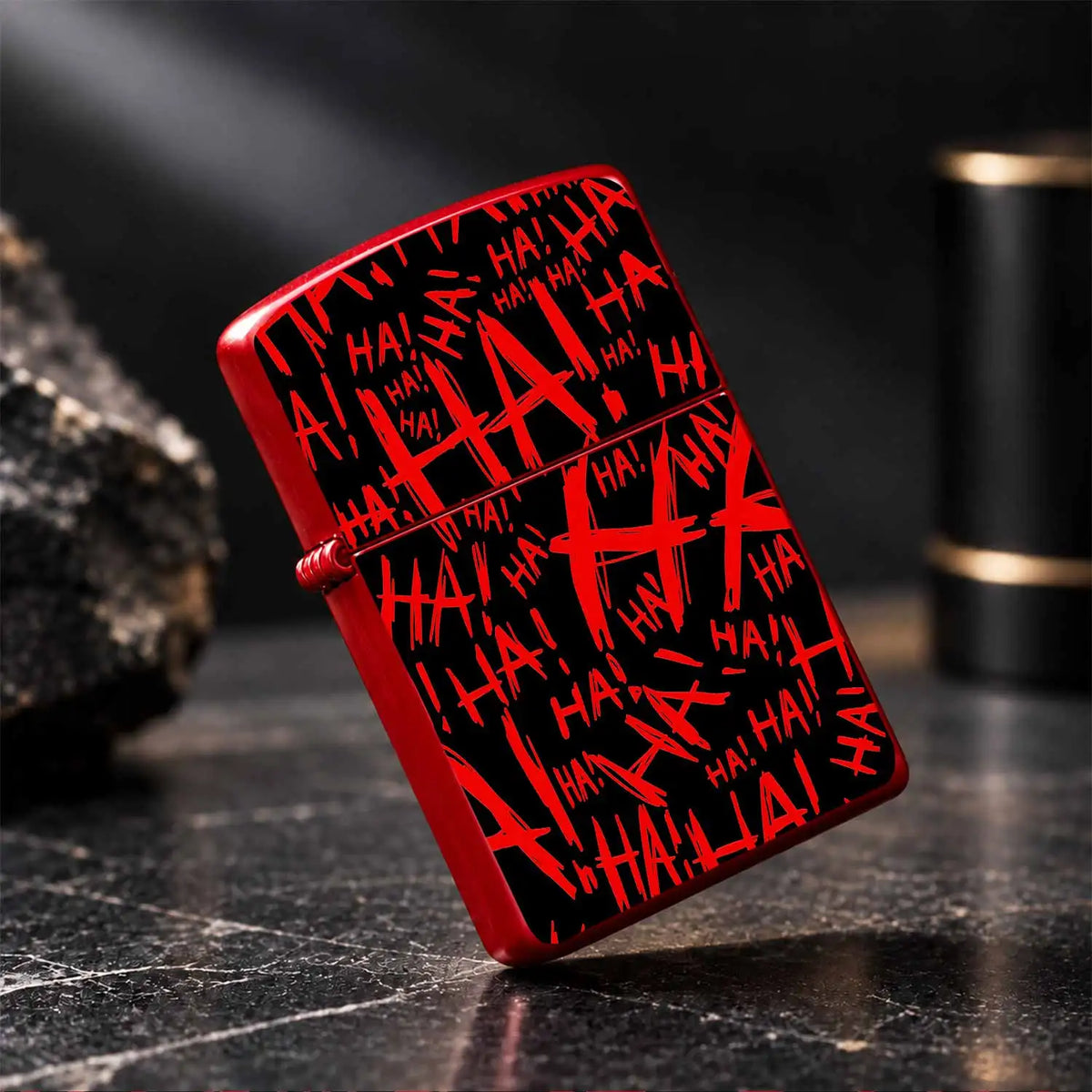 Stylish Fun Red Black Crazy Laugh Graffiti Lighter, Unique Edgy Ha Print Portable Igniter, Versatile For Daily Party Camping Outdoor Activities, Novelty Creative Decorative Lightweight Accessory, Ideal As Thoughtful Gif A Hum
