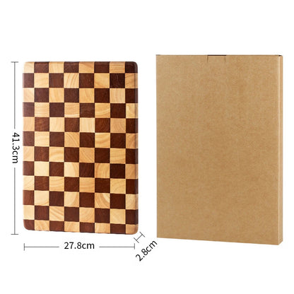 1 Pc End Grain Cutting Board Heavy Duty Rubber Wood Chopping Board Flippable Serving Board For Meat Bread Fruits Vegetable JT549