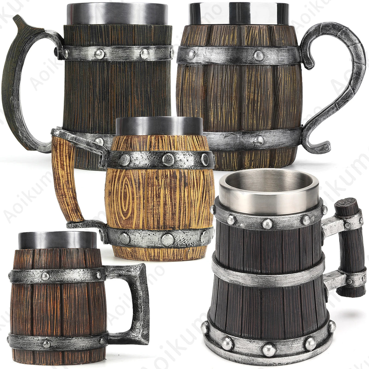 Vintage Medieval Heraldic Crest Beer Mug Lion Eagle Snake Badger Sculpture Handle Resin Stein Mug with Stainless Steel Liner