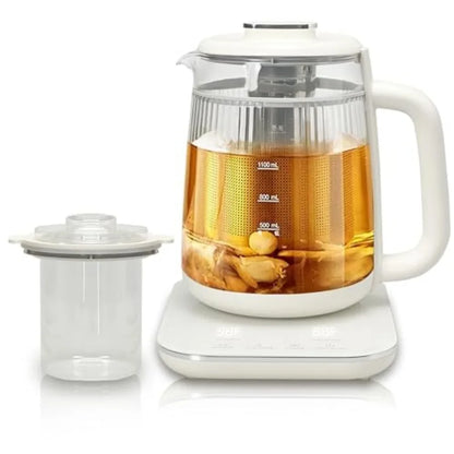 Health Pot 1.5L Double-Layer Glass Electric Kettle with Stew Pot 9-in-1 Multi-Function Tea Maker for Soup Porridge Herbal Tea S