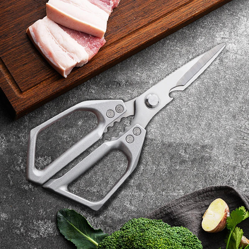 Kitchen Scissors Multi-functional Stainless Steel Aluminum Handle Household Scissors for Cutting Chicken and Fish Special Shears