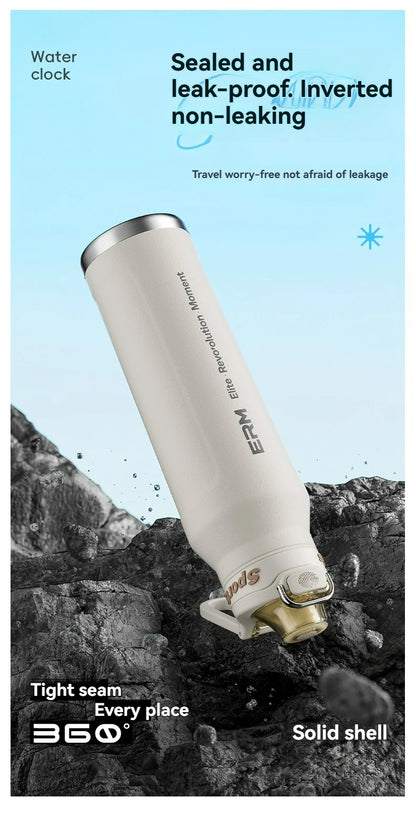 1L Thermos Bottle Stainless Steel Iced And Heat Insulated Cups Hiking Cycling Fitness Vacuum Flasks with Handle