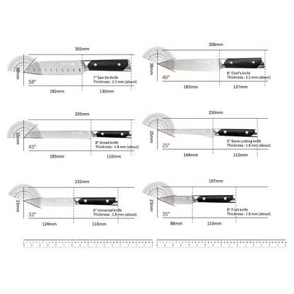 Commercial luxury kitchen knife 6-piece set, steel precision forge high-end kitchen knife, log handle, professional chef's knif