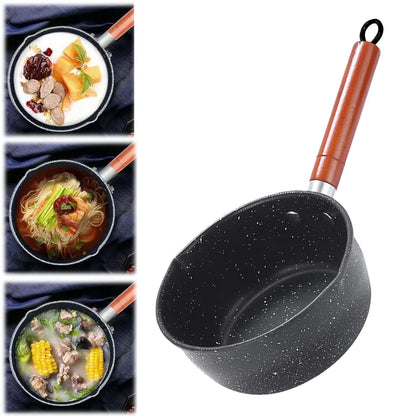 Non-Stick Sauce Pan Cooking Pot with Pour Spout Soup Pot Wooden Handle Stick Proof Sauce Pan 14cm for Induction Cooker Gas Stove