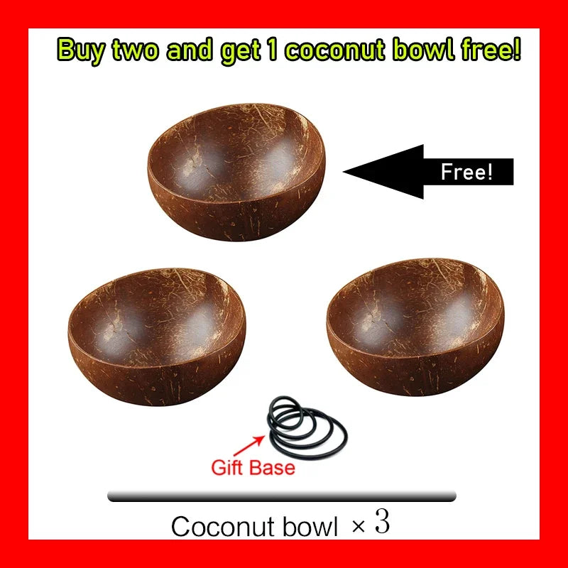 12-15cm  Natural Coconut Bowl set wooden Salad Ramen bowl Coconut Wood Spoon Set coco smoothie Kitchen tableware Coconut bowl