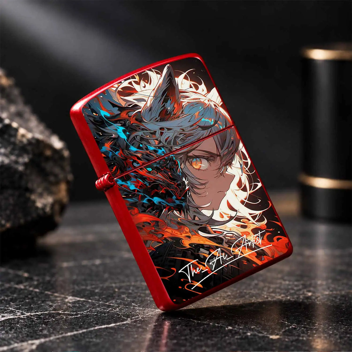 Anime Style Flame Shadow Cat Ear Art Lighter, Aesthetic Graffiti Cool Portable Igniter, Multi-Scenario Daily Outdoor Use Ideal, Exquisite Unique Collectible Gift For Art Lovers And Friends For All Occasions A Humorous And Int