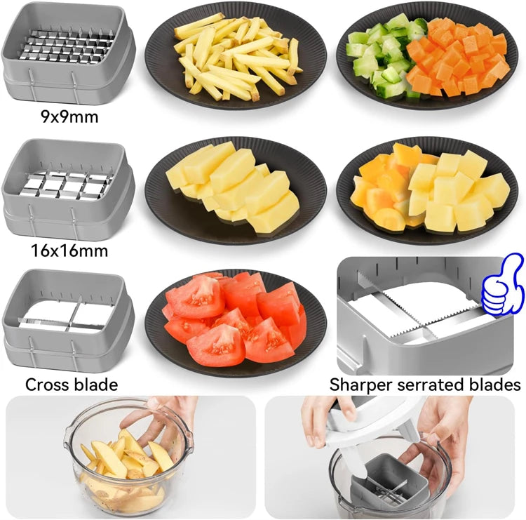 LMETJMA 3 in 1 Vegetable Chopper Multifunctional Vegetable Chopper Cutter Dicer Kitchen Potato French Fry Cutter with Container
