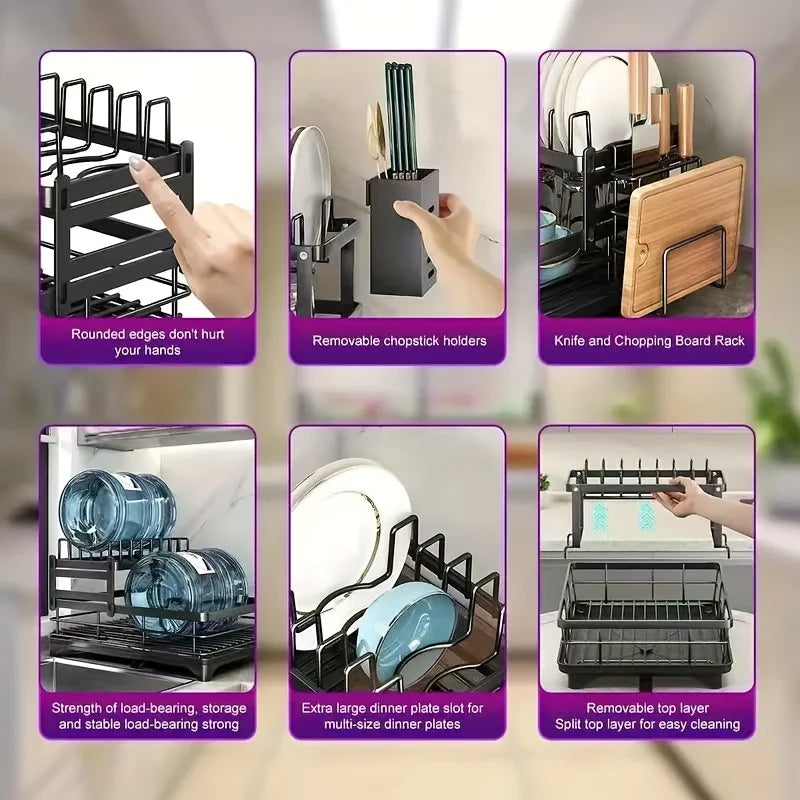 Commercial-Grade Dish Drying Rack – 2-Tier Stainless Steel with Water Catch Tray, Rust-Proof for Home or Business