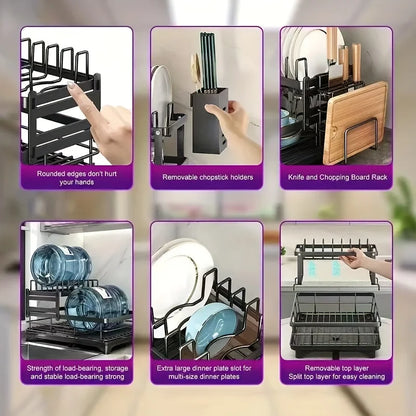 Commercial-Grade Dish Drying Rack – 2-Tier Stainless Steel with Water Catch Tray, Rust-Proof for Home or Business