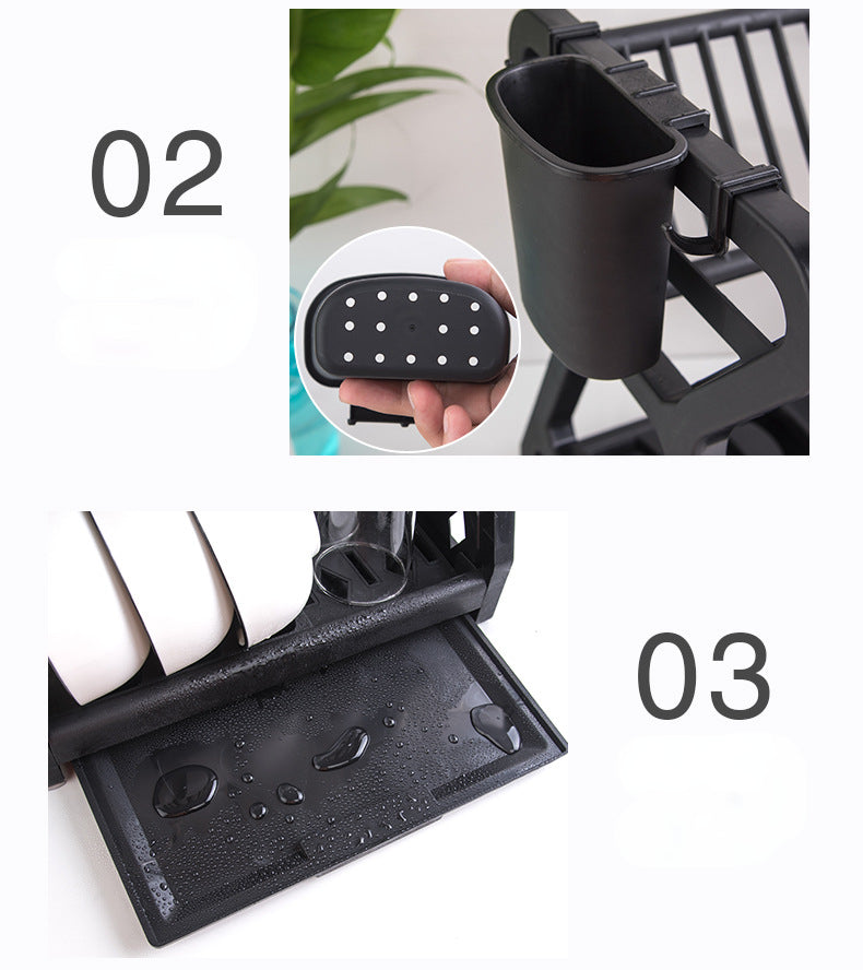 Dish Drainer Dish Drying Rack Kitchen Storage Double Layer Dish Drainer Shelf Knife Fork Container Holder Cutting Board Stand
