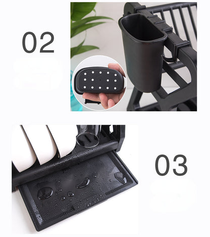 Dish Drainer Dish Drying Rack Kitchen Storage Double Layer Dish Drainer Shelf Knife Fork Container Holder Cutting Board Stand