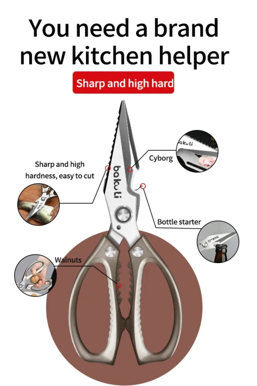 Japanese High-Carbon Steel Poultry Shears - Heavy Duty Kitchen Scissors for Chicken, Meat, Seafood & Bones