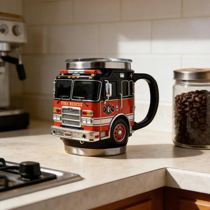 Fire Rescue Coffee Mug, Retro 3D Fire Truck Coffee Mug, Personalized Stainless Steel Wall Insulation Mug New Year Gifts for Mens