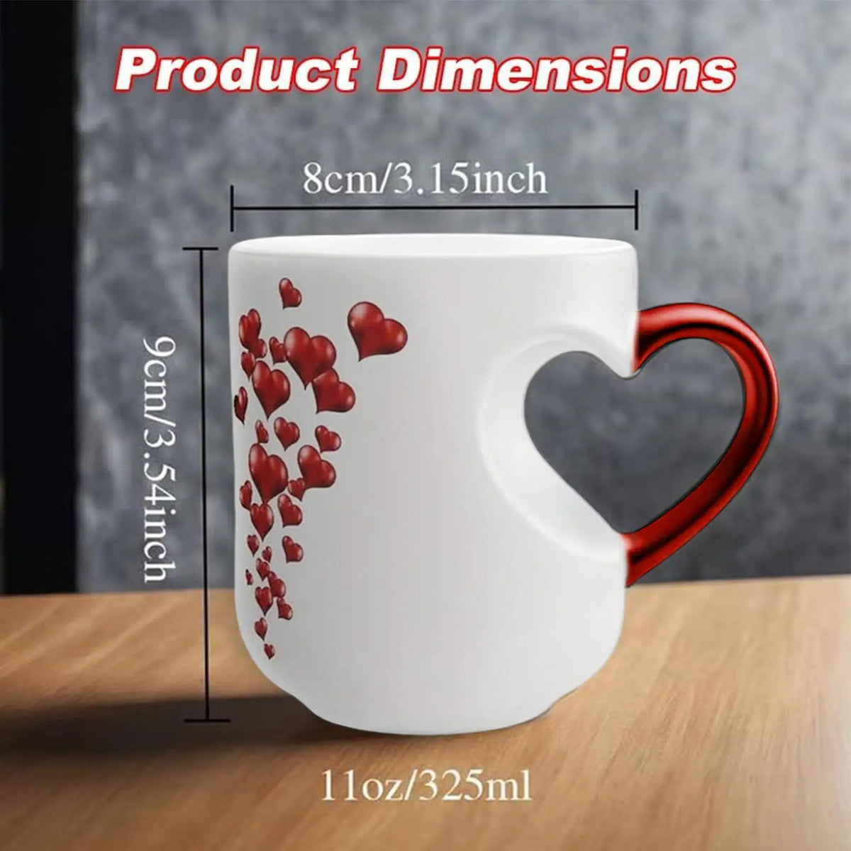Heat Sensitive Color Changing Magic Mug with Romantic Heart Handle Cute Gift for Birthday Anniversary Valentine's Day Coffee Cup
