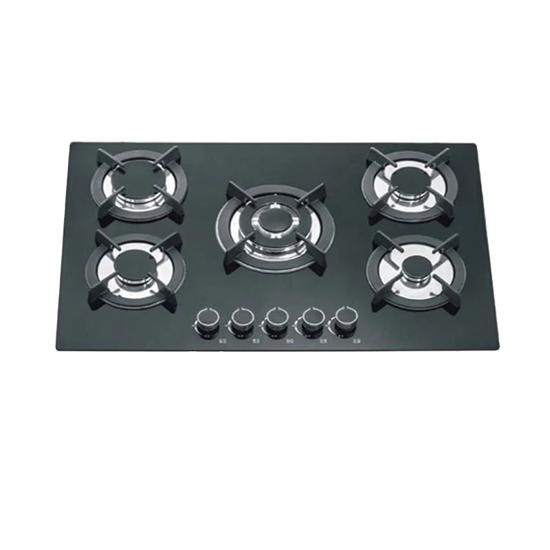 Built-In 5-Burner Multi-Head Gas Stove Tempered Glass Panel LPG/Natural Gas Battery Hotel Home Use Electronic Ignition