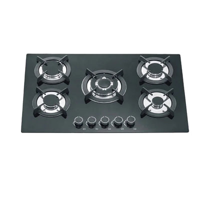 Built-In 5-Burner Multi-Head Gas Stove Tempered Glass Panel LPG/Natural Gas Battery Hotel Home Use Electronic Ignition