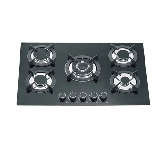 Built-In 5-Burner Multi-Head Gas Stove Tempered Glass Panel LPG/Natural Gas Battery Hotel Home Use Electronic Ignition