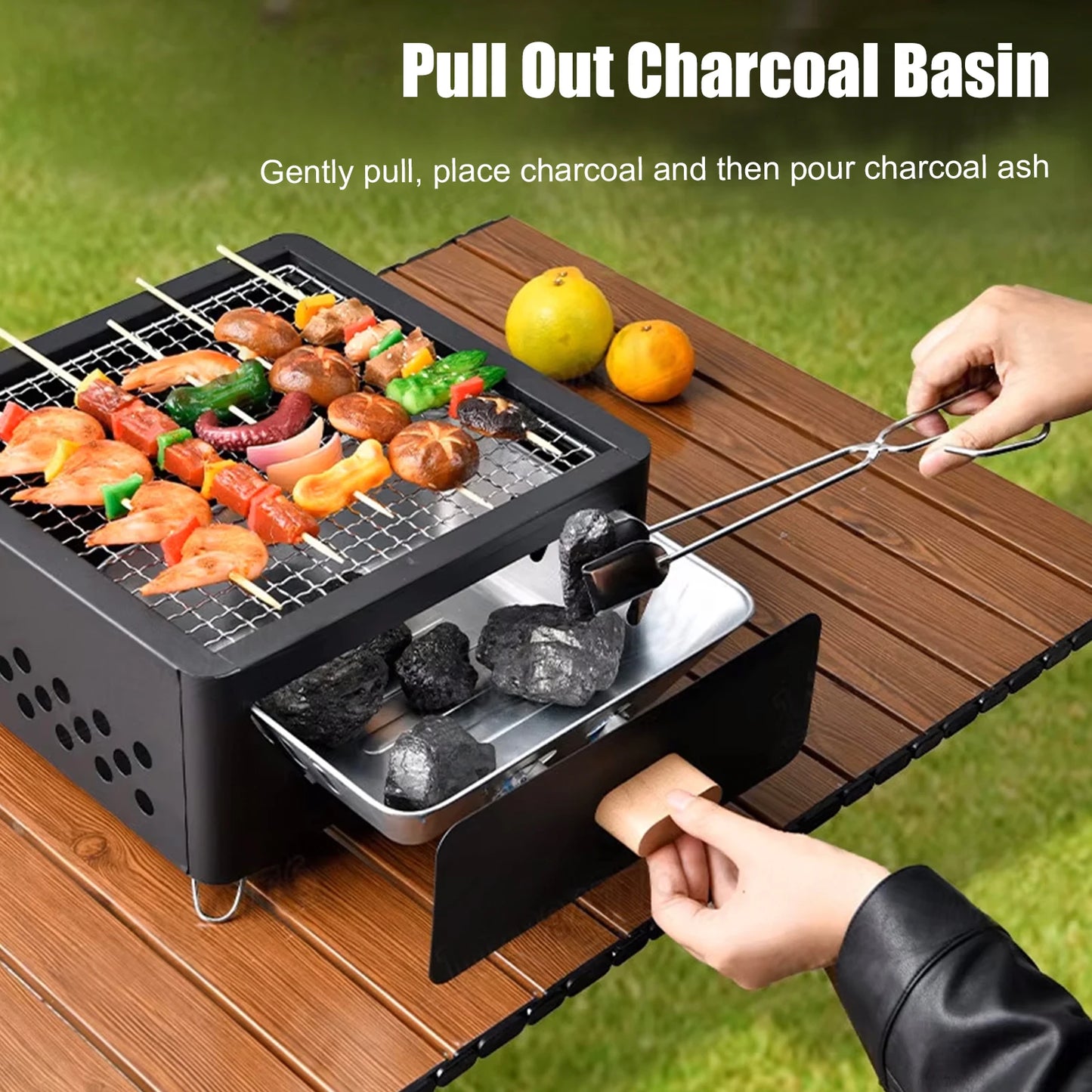 WESTTUNE Outdoor Charcoal Barbecue Grill Non-stick Barbecue Rack Heating Brazier Portable Household Grill Stove for Camping BBQ