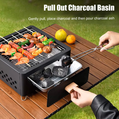 WESTTUNE Outdoor Charcoal Barbecue Grill Non-stick Barbecue Rack Heating Brazier Portable Household Grill Stove for Camping BBQ