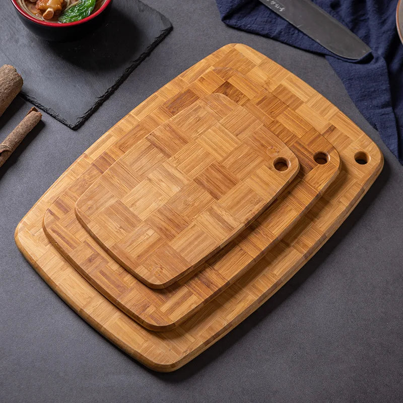 Checkerboard Moso Bamboo Cutting Board, Bamboo Chopping Board with Juice Groove & Hanging Carry Hole, Portable Fruit Vegetable