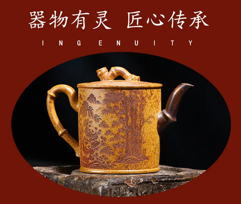 320ml Exquisite Yixing Purple Clay Teapots Handmade Bamboo Section Pot Raw Ore Section Mud Kettle Chinese Zisha Tea Set Gifts