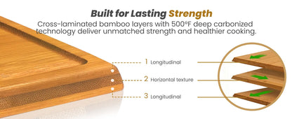 Bamboo Cutting Board Set With Stand, 3PCS Double-Sided Chopping Boards For Kitchen Meal Prep & Serving, Charcuterie, Juice Groov