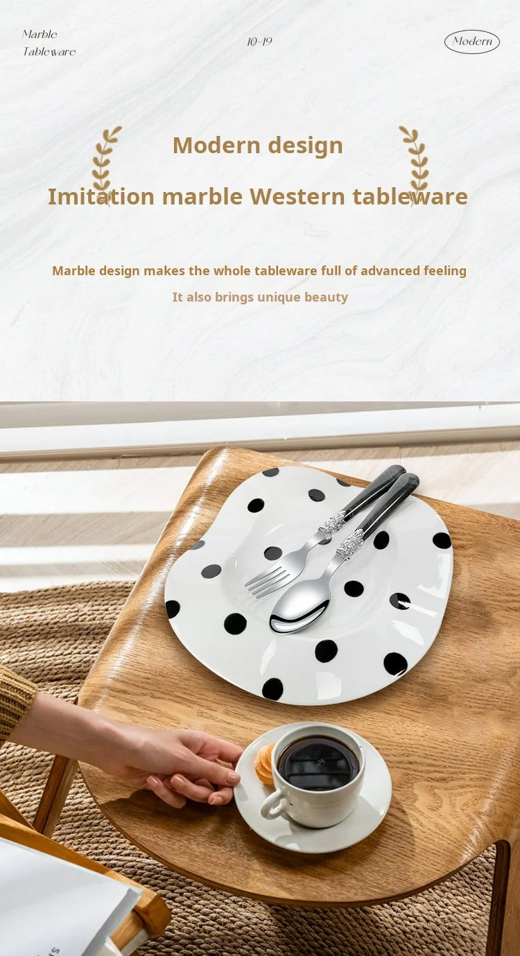 20/30pcs Flatware Set Stainless Steel Plastics Marbling Handle Cutlery Tableware Knife Fork Spoon Dishwasher Safe Dinnerware
