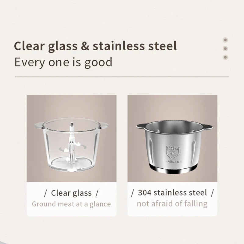 Electric Meat Grinder 2L Beef Meat Crusher 304 Stainless Steel Multi-Function Vegetable Slicer Food Chopper Kitchen Supplies