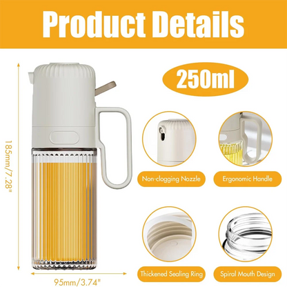 Glass Oil Sprayer Bottle,250ML Cooking Oil Dispenser Bottle For Kitchen Portable Reusable Bottles，For Air Fryer , Kitchen