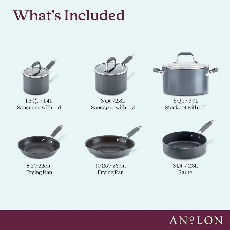 Advanced Home Hard Anodized Nonstick Cookware Pots and Pans Set, 9 Piece Moonstone