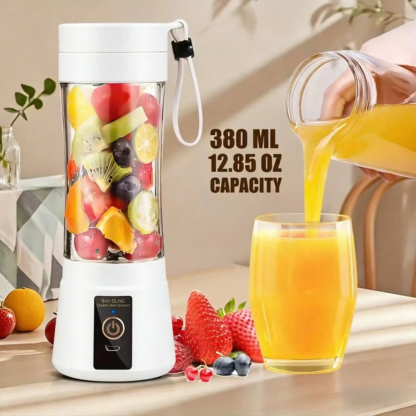 Compact Cordless USB Rechargeable Personal Blender - 380ml Juice Cup,15000RPM, With 6 High-Performance Blades For Smoothies And Shakes, Perfect For Picnics And Sports Activities