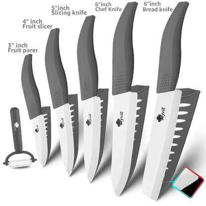 Ceramic Knives Set Kitchen knives 3 4 5 6 inch Chef knife +peeler with holder white zirconia blade Multi-color Handle