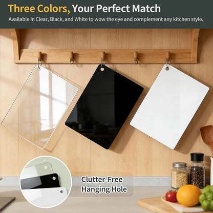 Kitchen cutting board, 15.3 * 11.8 inch transparent black cutting board with hanging holes, non slip cutting board for cooking,