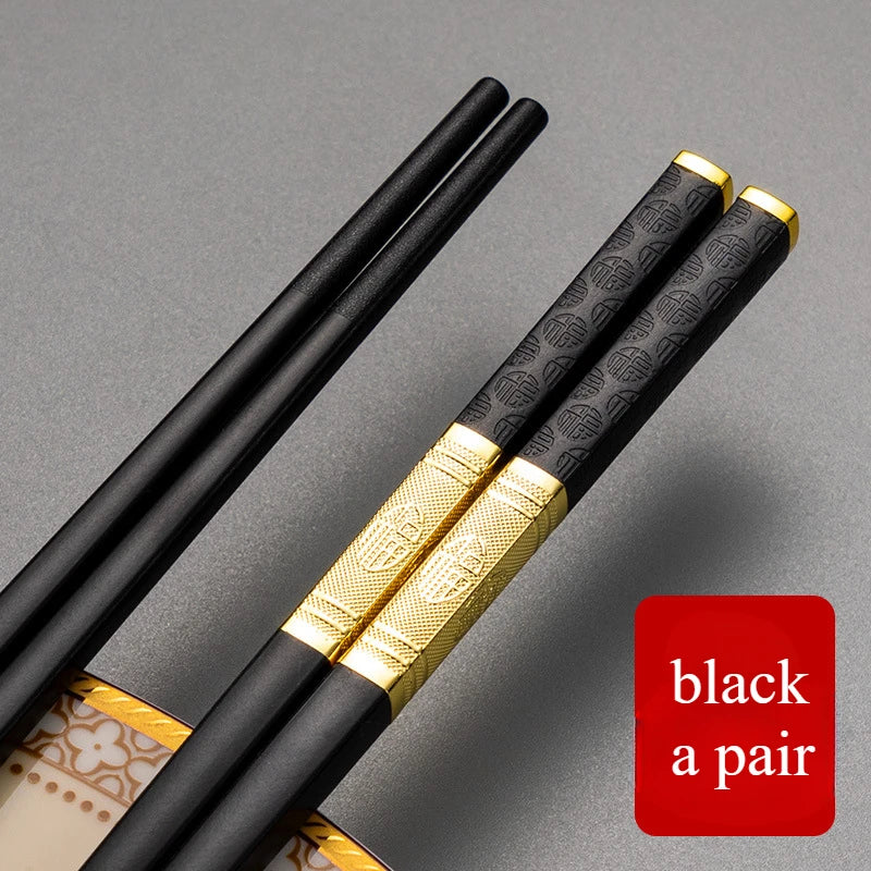 1 Pair Metal Chinese Chopsticks Reusable Square Food Chopsitcks Light Luxury Alloy Chopsticks Hotel Restaurant Alloy Tableware
