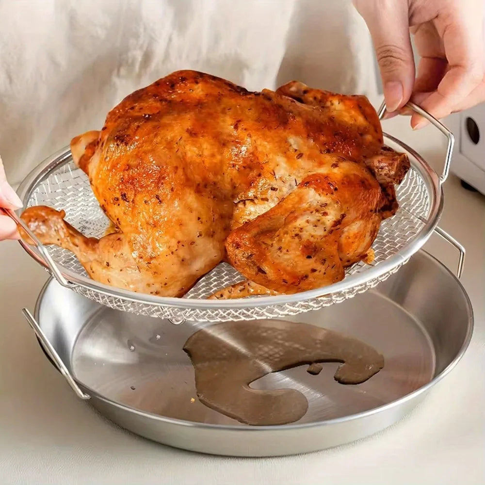 Heavy Duty Stainless Steel Frying Rack with Tray, Foldable Metal Mesh Basket for Oil Draining, Dishwasher Safe