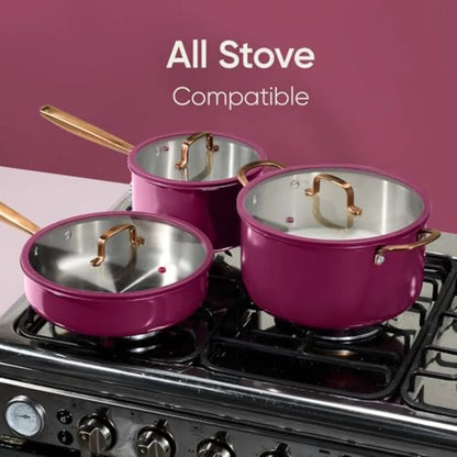 24pcs Tri-Ply Stainless Steel Cookware Set Pots and Pans for Induction Cooking Non-Toxic Outer Ceramic Layer Violet Purple