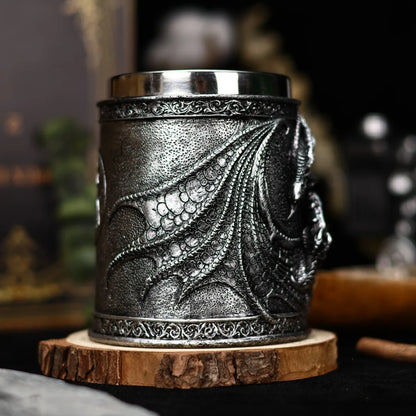 Retro Dragon Resin Hand Painted Stainless Steel Beer Mug Coffee Cup Gem Creative Design Tea Cup Bar Decoration Collection Gift