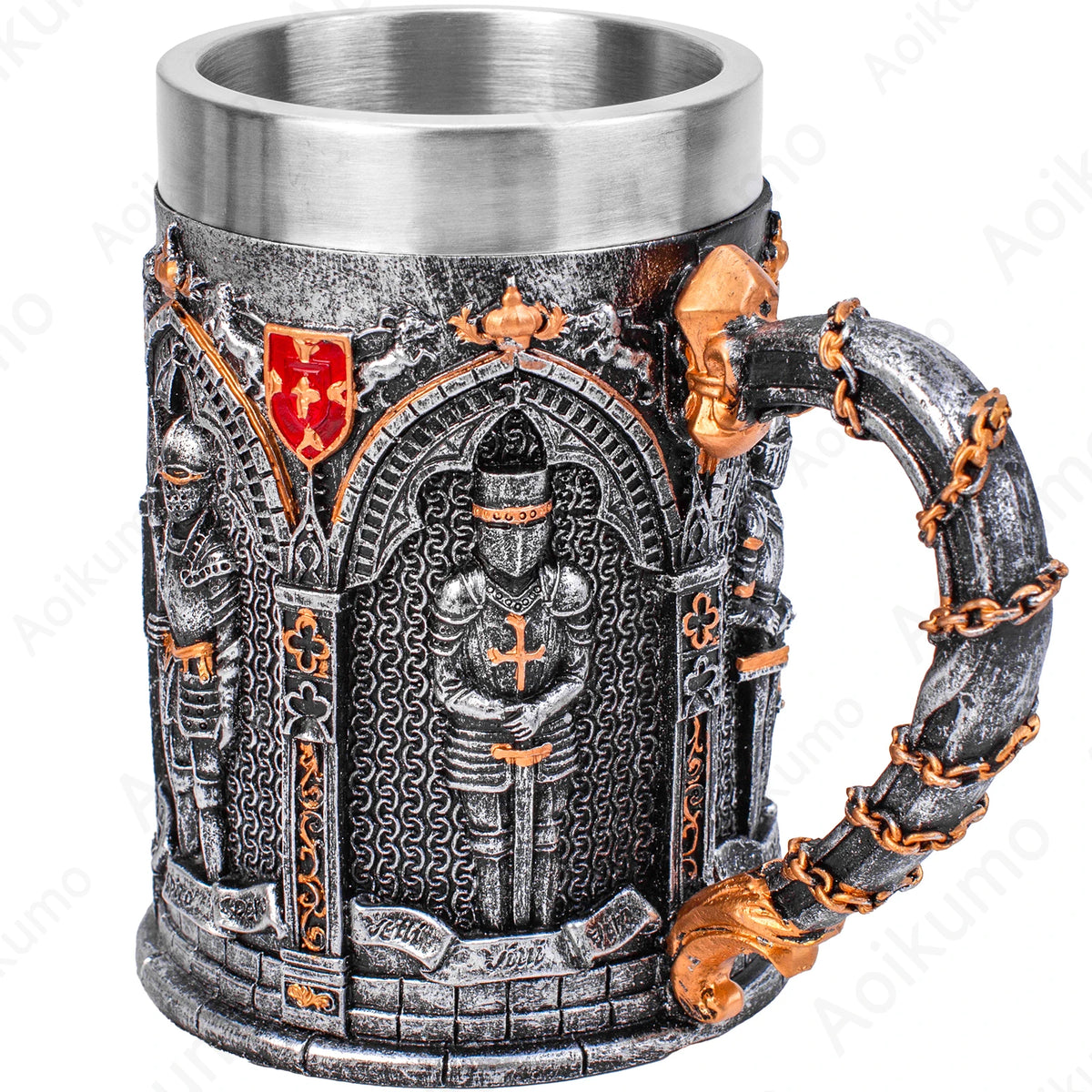 The Vow English Armoured Knight Latin Oath Beer Mug Tankard Stein 304 Stainless Steel Armoured Glove Chalice Goblet Wine Glass