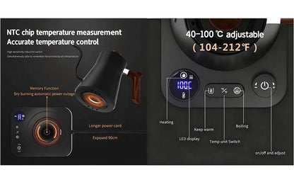 1200W/0.9L Gooseneck Electric Kettle LCD Display Pour Over Kettle for Coffee Tea,Intelligent Temperature Control,Quick Heating