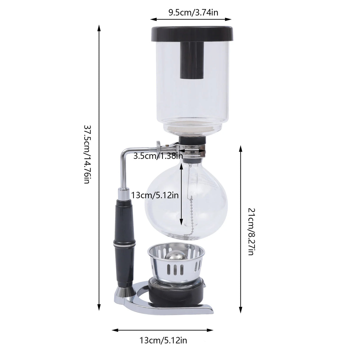 500ml Tabletop Siphon Pot Syphon Coffee Maker 5.12x3.74x14.76in Siphon Vacuum Coffee Maker Borosilicate Glass Stainless Steel for Home, Coffee Shop, Office