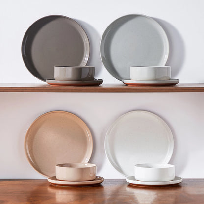 MALACASA TARA 12/24 Pcs Dinnerware Set Curved Edge Sesame Glaze Stoneware Plates Set With 4/6pcs Dinner Plate/Dessert/Bowl