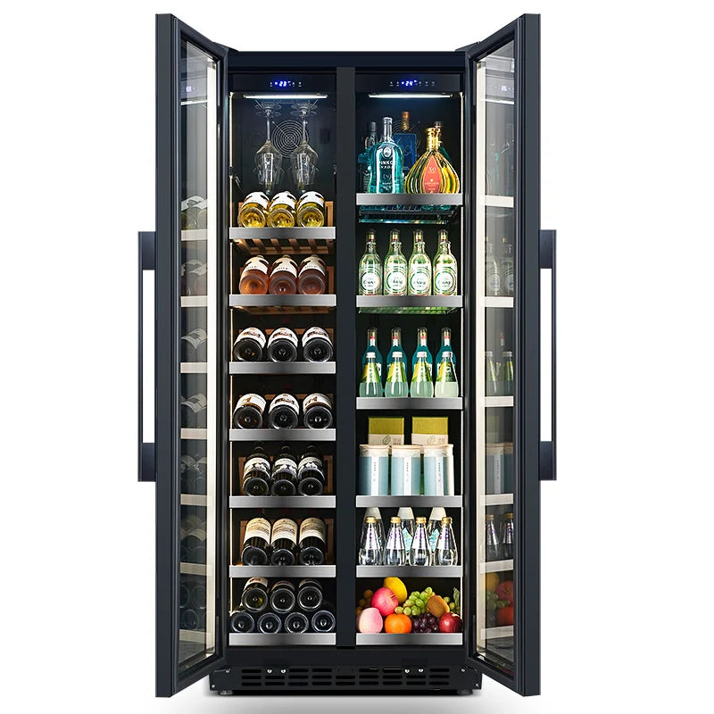 Home Kitchen Wine and Beverage Refrigerator Double Door Cooler Dual Zone Temperature 16 Shelves
