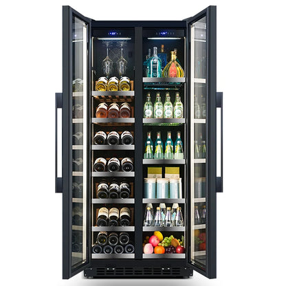 Home Kitchen Wine and Beverage Refrigerator Double Door Cooler Dual Zone Temperature 16 Shelves