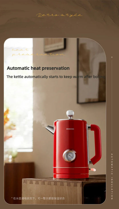 Retro 1.8L Electric Kettle with Mechanical Thermometer Stainless Steel Boil Water Tea Pot Automatic Power off Insulation Pot