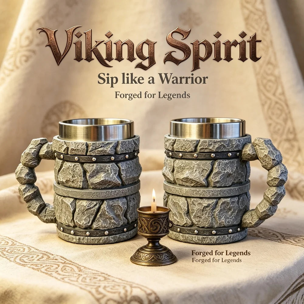 Nordic Viking Rough Stone Beer Mug Medieval Norse Mythology-style Beer Mug Resin Outer Men Birthday Father's Day Bar Decor Gift