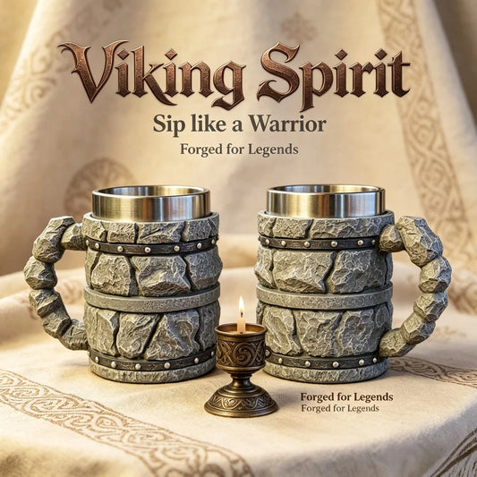 Nordic Viking Rough Stone Beer Mug Medieval Norse Mythology-style Beer Mug Resin Outer Men Birthday Father's Day Bar Decor Gift